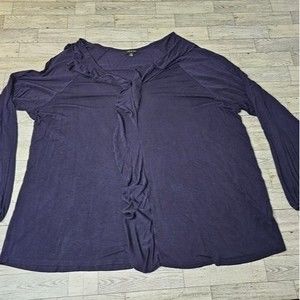 Verve Ami Navy Blue V-Neck Ruffle Front LS Blouse, Size 2X